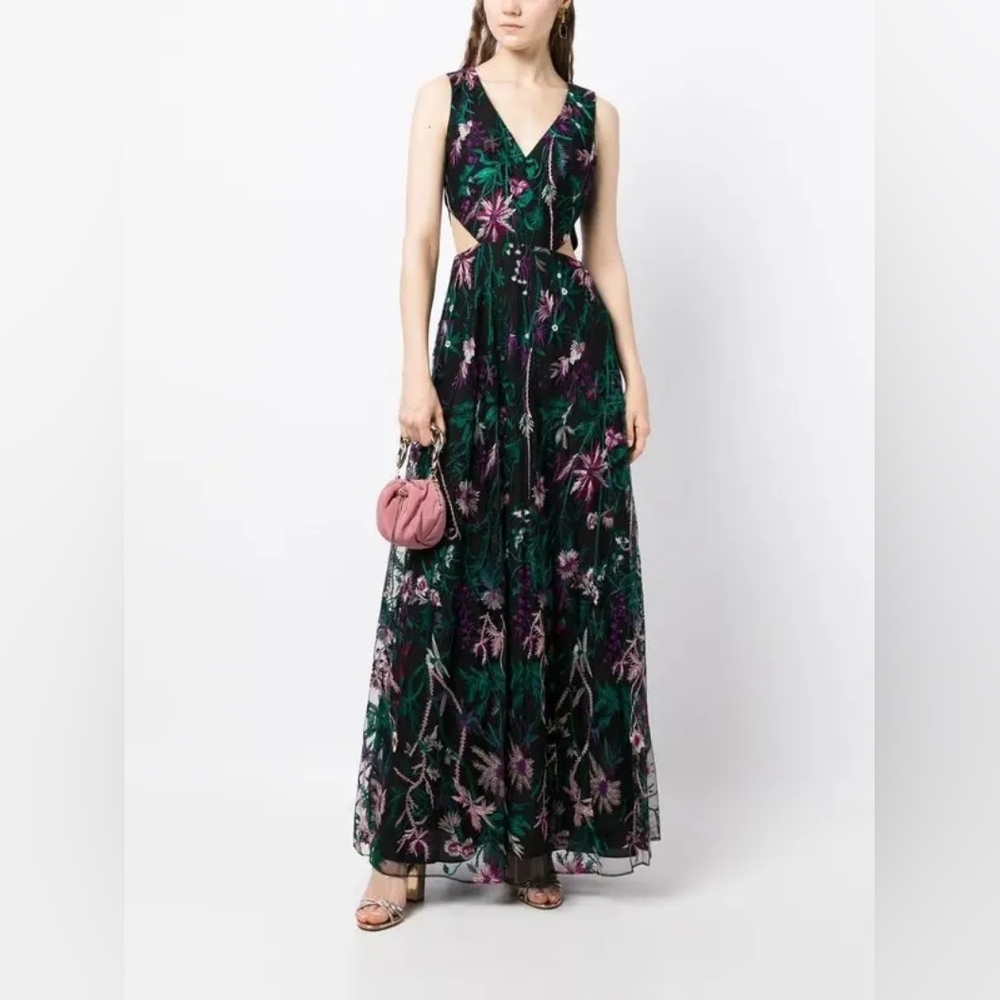 Marchesa Notte Keyhole Back Floral Gown Maxi Embroidery NWT Size 0 Wedding, Prom